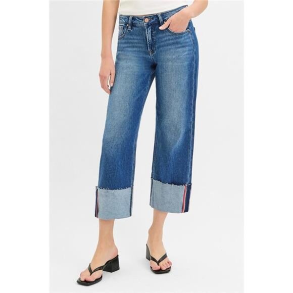 RISEN Full Size Tummy Control Mid Rise Crop Wide Cuffed Jeans Plus Size - Picture 2 of 4